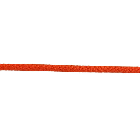 Close-up of Neon Orange One Quarter Inch Polyester Rope, Solid Braid High Viz Utility Line, UV Resistant, Low Stretch, Made in USA