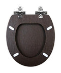 Premium White Wooden Toilet Seat Cover With Smooth Ride Soft Close Hinge And Polished PVC Veneer Shell top view with hinges.