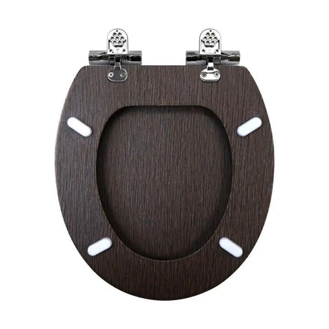 Premium White Wooden Toilet Seat Cover With Smooth Ride Soft Close Hinge And Polished PVC Veneer Shell top view with hinges.