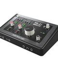 Black 2x2 USB Audio Interface With Dual Mic Preamps, 32-Bit 192 kHz AD and DA, Legacy 4K Analog, Multiple Knobs, Side View