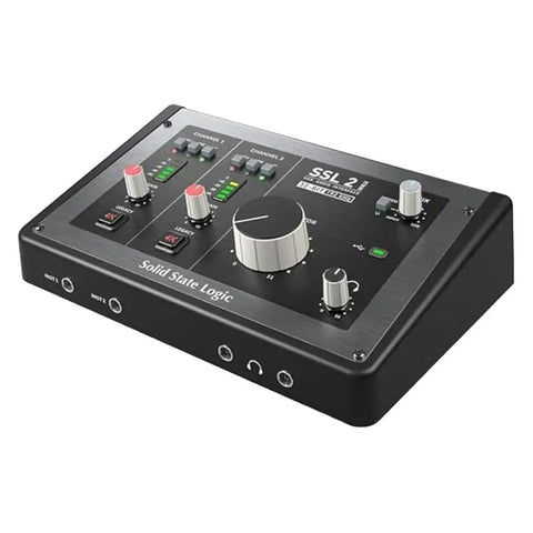 Black 2x2 USB Audio Interface With Dual Mic Preamps, 32-Bit 192 kHz AD and DA, Legacy 4K Analog, Multiple Knobs, Side View