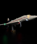 LED Lighting Kit for 10318 Concorde Aircraft Model illuminating model on stand in dark setting, lighting components only
