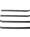 Driver And Passenger Side Door Weatherstrip Seal Kit Fits 1987 Through 1996 Bronco 1987 Through 1990 Bronco II 1987 Through 1997 F150 F250 1997 F250 HD F350 Replacement Weather Seals With Lifetime Warranty showing 4 straight rubber seals with metal clips from a top view.