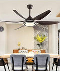 55 Inch Modern Ceiling Fan Light With Remote Acrylic Lampshade And Abs Blades Deliver Chill Airflow Plus Bright Led Illumination For Your Living Room Foyer Or Kitchen 220V Compatible Indoor Decor Upgrade Your Space With This Clean Nordic Style Ceiling hanging over a dining table in a modern kitchen.