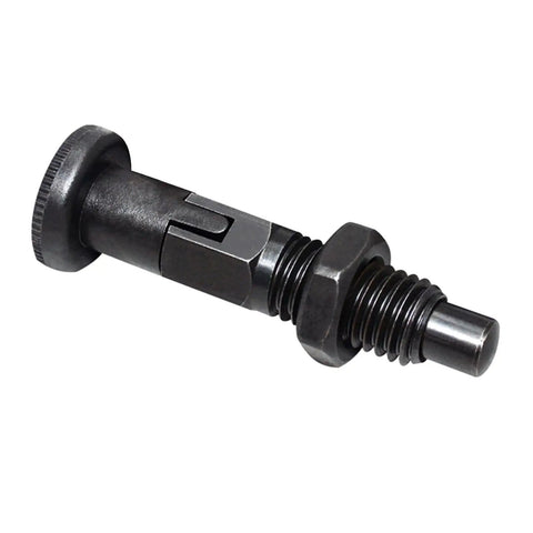 Rock Solid Locking Knob Plunger With Self Retaining Spring Indexing Pin Carbon Steel Build for machine shop use, detailed view.