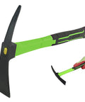 Double Sided Pick Axe For Digging 16 Point 9 Inch Mattock With Non Slip Handle Beefy Heavy Duty Garden Hoe For Gardening Landscaping Yard Work Outdoors Style 2 All Season. Green pick axe with black double-sided head and non-slip handle.