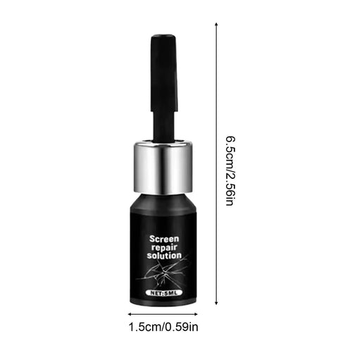 5ml Glass Repair Liquid Quick Fix Universal Fluid in black bottle for screens and glass, 6.5cm tall, 1.5cm wide