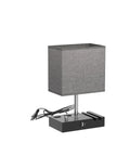 Fully Dimmable Nightstand Lamp With USB C Ports And Phone Stand, Grey Small Bedside Table Light, easy charging outlets, wooden base