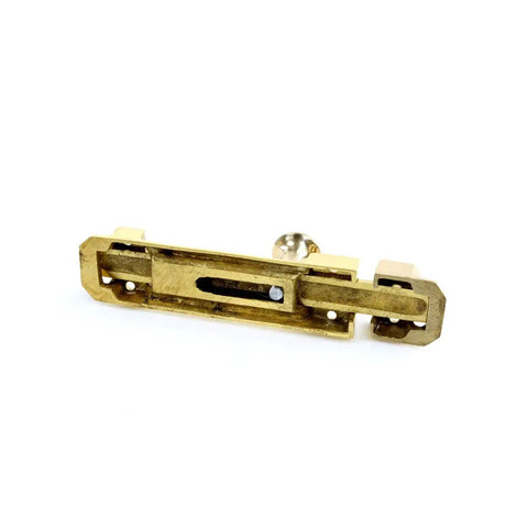 6 Inch Brass Slide Bolt Door Latch With Mounting Hardware for Interior or Exterior Doors showing latch and screws