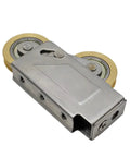 Slick Heavy Duty Sliding Door Rollers With Double Wheel Assembly And Muted Brass Wheels Aluminum Alloy Pulleys close-up view