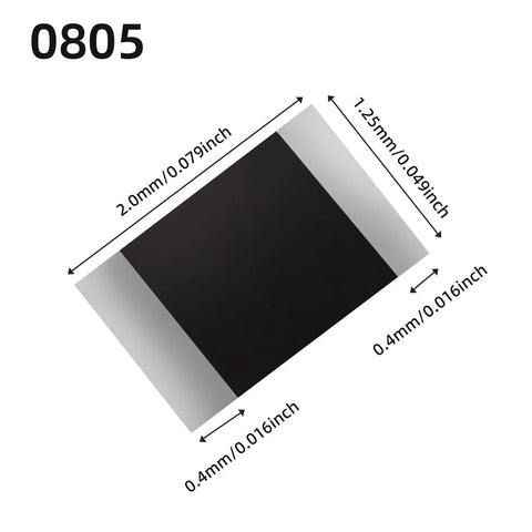 Diagram of 0805 SMD resistor with dimensions, part of 1500 Pcs 0805 Smd Resistor Kit With 60 Values From 0R To 10M Ohms, 1% Tolerance
