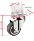 Set Of 4 L Shaped Silent Swivel Casters With 360 Degree Rotation And TPE Rubber Wheels For Furniture, detailed measurements view.