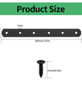 Diagram showing product size of Heavy Duty Black Mending Plate And Straight Brackets Set For Wood And Furniture Repair with screws