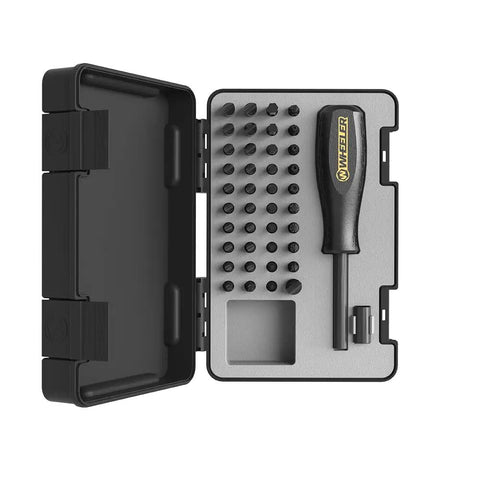 Pro Spec 43 Piece Gunsmithing Screwdriver Set With Grip Tight Handles and Built Tough S2 Steel bits in storage case.