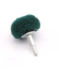 Heavy Duty Green Buffing Wheel 100 Mm Wide With Sturdy 6 Mm Shank For Rotary Grinders And Dremel Kits, side view.