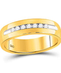 Timeless 14Kt Yellow Gold Men Wedding Ring Featuring Machine Set Round Diamonds In A Channel Setting Quarter Cttw Solid Dapper Bridal Band.