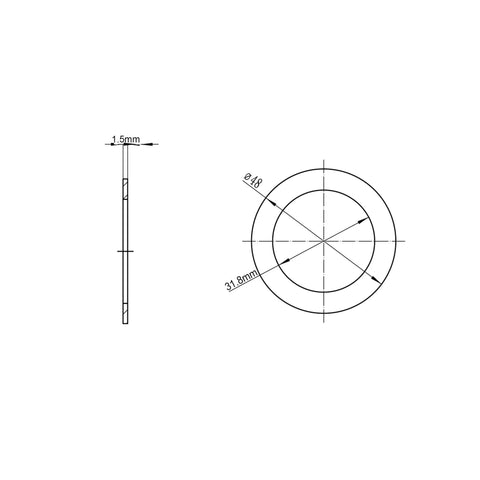 Diagram showing dimensions for Pack Of Six Slick Anti Lock Spindle Washers tailored for 1-1/4 inch woodlathe threads.