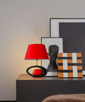 Red and Black Ceramic Table Lamp with Oval Body and Red Lampshade on a Nightstand, E27 Desk Light for Living Room and Bedroom