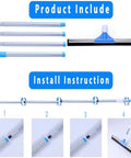 All In One Floor Squeegee With Long Adjustable Handle From 25 To 50 Inches No Bending Back Saver Heavy Duty Foam Blade Wiper For Concrete And Tile Floors Great For Garage Shower Kitchen Windows Glass Carpet And Pet Hair Cleanup shown in parts with assembly instructions.