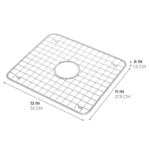 Stainless Steel Sink Grid With Center Drain Polished Finish For Kitchen Use Tough As Nails Heavy Duty Protective Rack That Prevents Scratches Doubles As A Draining Tray And Drying Rack Fits Most Standard Sinks, showing dimensions 11x13 in