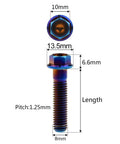 Badass Heavy Duty Titanium Flange Hex Bolts M8 Size 15mm Length For Custom Motorcycle Projects And Hard Core Bike Maintenance Rainbow Coated Screws Pack Of Five, showing dimensions and design.