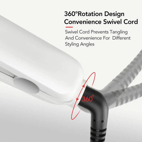 Ultrasonic Infrared Hair Straightener With LCD Display And 360 Degree Swivel Cord showcasing swivel design for styling flexibility.