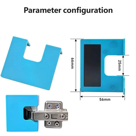 Magnetic Hinge Installation Tool For Cabinets And Doors Quick And Precise Hinge Jig showing blue 2mm alignment groove