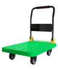 Heavy Duty Folding Hand Truck Cart With 661Lb Capacity For Moving Boxes Furniture And Appliances Portable Flatbed Dolly A Real Workhorse With Sturdy Wheels And Compact Design For Versatile Use At Home Office And On The Job, green folding flatbed cart with black handle and four wheels