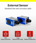 External sensor with IP68 protection, large measurement range, medium temperature, and standard 10m anti-corrosion cable.