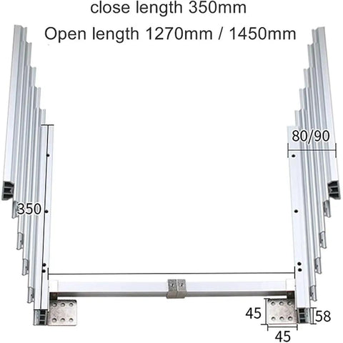 Rock Solid Full Extension Table Slide, heavy duty aluminum drawer rail, open length 1270mm to 1450mm, close length 350mm.