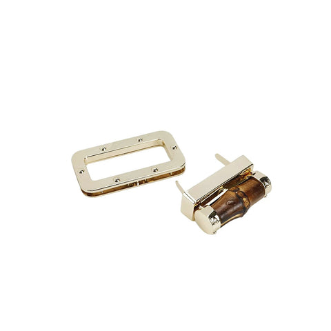 WDONAY gold turn-lock clasp pair; rectangular frame and wood-inlaid twist lock, 2 pcs, 2.40 x 1.30 in