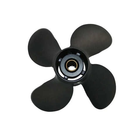 Top view of the Outboard Propeller 10.3x13 Pitch Four Blade Beefed Up Aluminum Right Hand 13 Spline For Mercury Mariner Marathon Seapro 25-70 HP