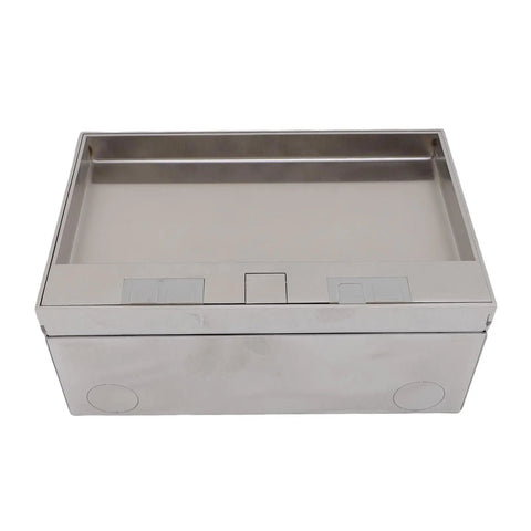 Heavy Duty Recessed Floor Electrical Outlet Kit Offering Slick Concealed Flush Mount Installation And Smooth Lever Action For Zero Sweat Power Access Anytime You Need It, stainless steel floor box.