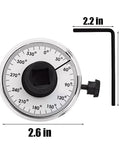 MASITE PCWJ torque angle gauge, white dial with 360° scale, 1/2 in drive, L-shaped hex wrench (front view)