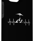 Dope Hang Glider Art Phone Case For iPhone 15 With Hang Gliding Design, black case with white hang glider over mountains icon