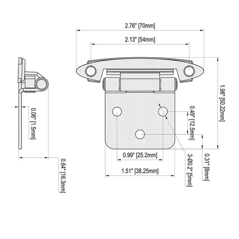 Technical diagram of Soft Close Overlay Cabinet Hinges One Half Inch Overlay Semi Concealed Hinges For Kitchen And Bathroom Cabinets Matte Black Finish Fifty Pack With Cupboard Screws Flush Mount Durable Self Closing Hardware dimensions