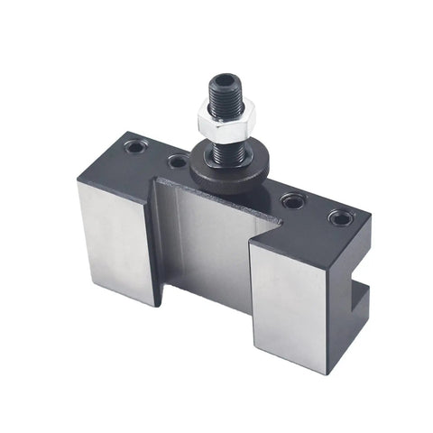 Rock Solid Heavy Duty Quick Change Lathe Tool Holder For Mini And Cnc Metal Lathes Featuring Tight Grip 1 2 To 3 4 Inch Square Turning Bits With Slick Smooth Operation And Killer Durability, shown from top angle.