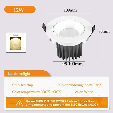 ELUKHT 13-Pack White Retrofit LED Recessed Lighting 3.5/4 Inch Anti-Glare led downlight, 12W with dimensions 109mm and 85mm