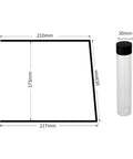 Single Dose Coffee Bean Storage Glass Tubes With One-Way Degassing Valves To Lock In Freshness And Trap Aroma Inside, dimensions shown