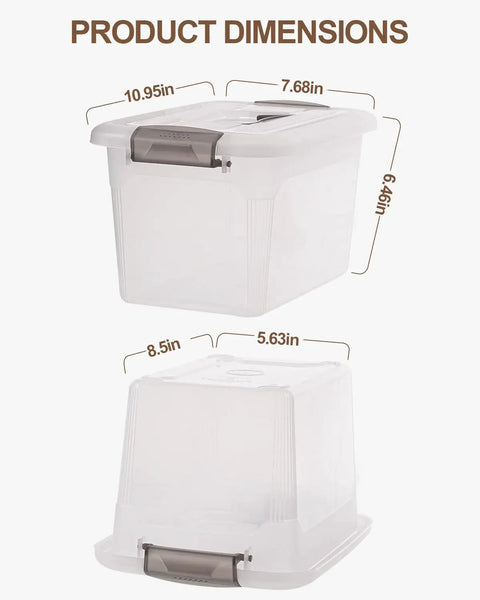 4 Pack 6 Qt Clear Storage Bins With Lids And Grey Handles Stackable Plastic Bins dimensions image