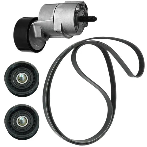 Top Notch Belt Tensioner And Idler Pulley V-Ribbed Kit For 20 24 L4 Vee Engines 06-15 Fits 25281-25000 Parts Perfect Swap Fix To Get Your Ride Running Smooth Again Today, belt tensioner, idler pulleys, and v-ribbed belt