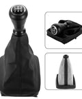 Upgrade Your Ride With This Sleek Black Manual Transmission Gear Shift Knob And Boot Replacement Kit For Peugeot 206 And 406 Models Featuring An Ergonomic Curved Design That Delivers A Grippy, Non-Slip Feel Perfect For Drifting Or Daily Cruising. Black manual shift knob and boot kit for Peugeot 206/406, front and angled views