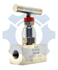 Stainless Steel 316 Straight Needle Valve, 1/4 NPT Female Inlet And Outlet, Up To 6000 PSI, close-up view showing ports and body