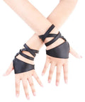 Dope Women Fingerless Gloves Crafted From Supple Faux Pu Leather For Nightouts And Punk Scenes Ultra Flexible Half Palm Wrist Cuff In Classic Matte Black Finish displayed on hands.