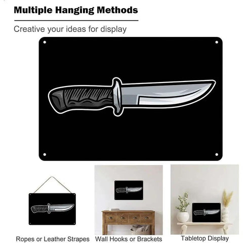 Illustration of Heavy Duty Aluminum Fixed Blade Knife With Non Slip Ergonomic Handle For Outdoor Camping And Hunting on wall sign