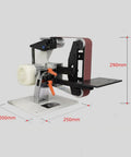 Heavy Hitter Brushless Electric Belt Sander And Knife Sharpener With Adjustable Speed Rugged Steel Frame displayed with dimensions.
