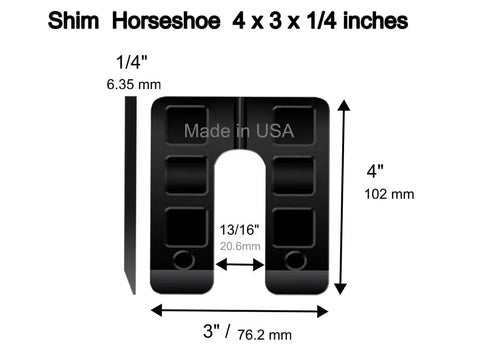 Heavy Duty Plastic U Shape Horseshoe Leveling Shims For Windows And Doors, 1/4 inch thick, 4x3 inches, Made in USA.