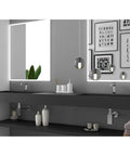 Top Shelf 84 Inch Wall Mounted Bathroom Sink In Matte Black Manmade Stone Basin With Hella Durable Finish And Easy Clean Setup For Your Sick Master Bath Reno Makeover Project in modern bathroom with stylish decor and pendant lighting.