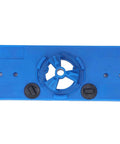 Blue ABS hinge hole saw drilling guide for woodworking, 35mm center bore with adjustable knobs.