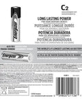 Heavy Duty Max C Alkaline Batteries Two Pack with labels showing longevity for high drain electronics.